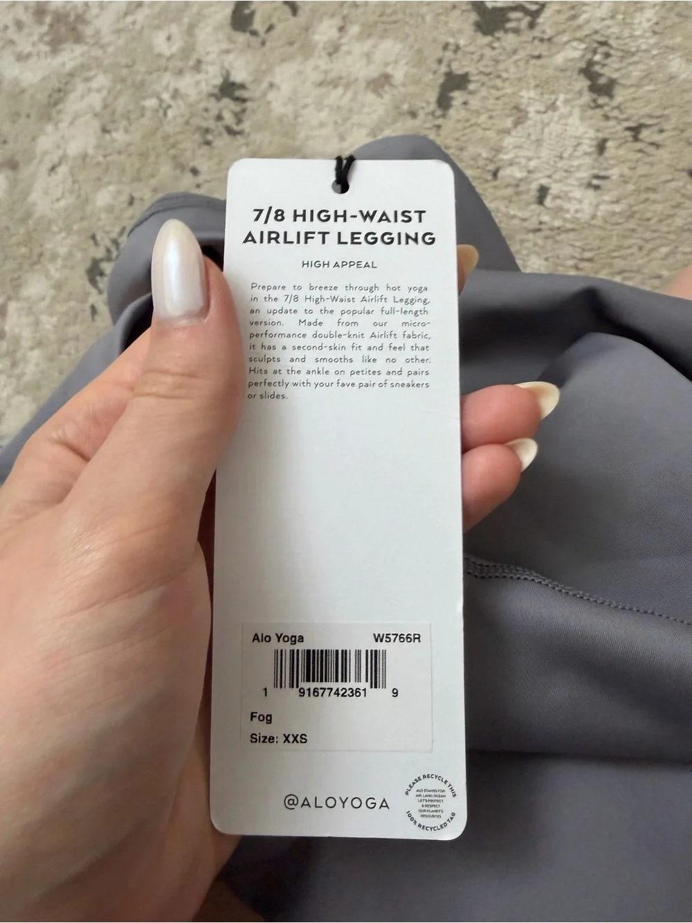 Alo Yoga 7/8 High-Waist Airlift Leggings Size XXS NWT - Fog